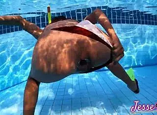 Petite Asian swims plugged then fingers gaping ass outdoors