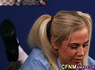 uniform teen sucks small cock in heels
