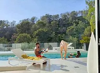 BTS Chloe Chevalier Takes BBC Gangbang Poolside with Big Cocks
