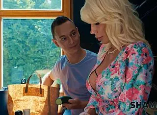 Blonde milf sneaks young cock ride while hubby sleeps 😈🔥