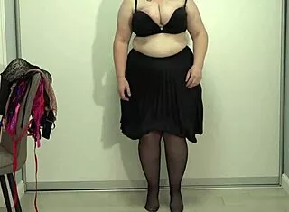 whoa! mature teacher's saggy big tits pop out trying on work bras!