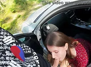 couple rips clothes for sloppy deepthroat facial on road trip