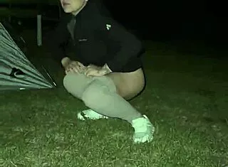 Wanna Fuck My Wet Wife's Huge Pussy by the Campfire After Flashing?