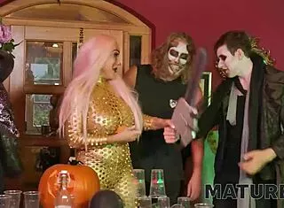 mature plays hide fuck seek with young halloween granny