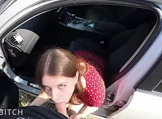 couple rips clothes for sloppy deepthroat facial on road trip