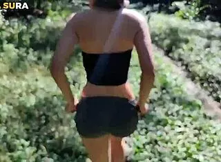 alone in woods flashing tight pussy... what would you do to this skinny teen?