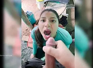 Paid young colombian farm babe milks big cock cash pov