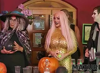 mature plays hide fuck seek with young halloween granny