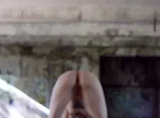 sexiest flexible brunette flashes hairy pussy outdoor