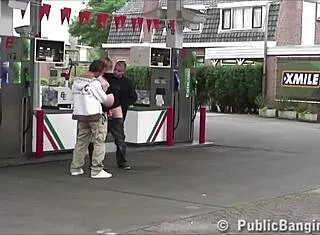 pregnant babe bends over for 2 guys at gas station orgy