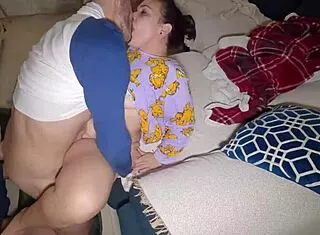 Hot Wife's Big Pussy Takes Missionary Creampie On Couch Homemade Close-Up