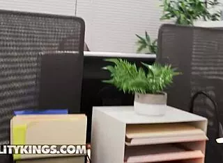 Kira Noir titty-fucks Van under desk then impales on cock!
