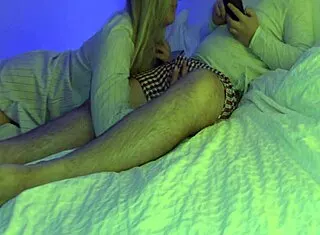 Stepmom sucks stepsons dick while he works on the phone