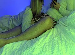 Stepmom sucks stepsons dick while he works on the phone