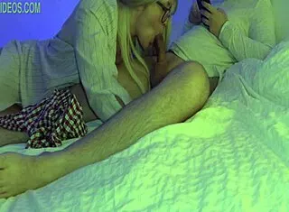 Stepmom sucks stepsons dick while he works on the phone