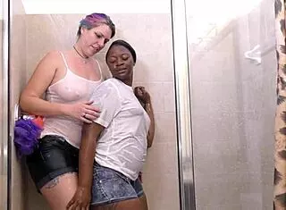 Tall Ebony Big Ass Natural Tits Shower Interracial Kiss