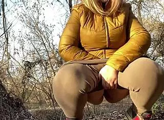 Wet Pussy Of A Mature Milf Squatting And Peeing