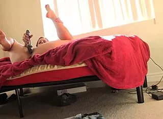 this blonde bitch gets beads up her ass and a dildo