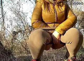 Wet Pussy Of A Mature Milf Squatting And Peeing