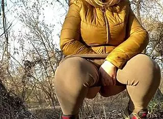 Wet Pussy Of A Mature Milf Squatting And Peeing