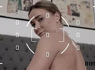 Blonde poses then licks ass for camera