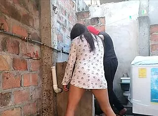 neighbor with nothing on under her nightgown shows pink pussy