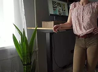 Naughty Colleague Showing Off Wedgie Pussy