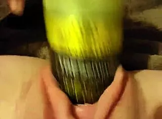 young slut fucks gaping pussy with 6 3 round hairspray can