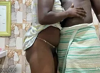 Stepmom took his long cock deep in the bathroom while dad was away