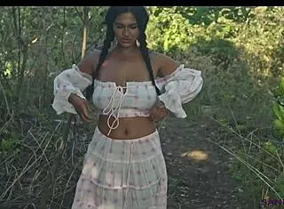 sanktor rides outdoors as curvy native american bbw with huge tits in cowgirl masturbation