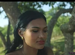 sanktor rides outdoors as curvy native american bbw with huge tits in cowgirl masturbation