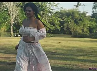 sanktor rides outdoors as curvy native american bbw with huge tits in cowgirl masturbation
