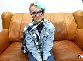 shy nerdy petite 18+ blue haired blonde teases deepthroat