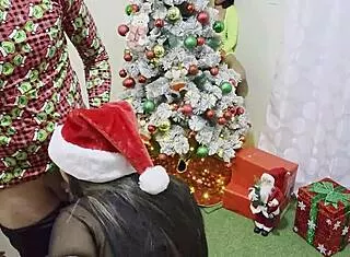 Rich Trio At Christmas Busty Stepdaughter Secretly Watches