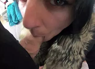 cum on my black fur downjacket blowjob