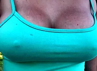 italian big tits milf walking around miami with her big boobs and hard nipples