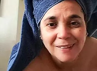 milf gives blowjob and takes facial cum