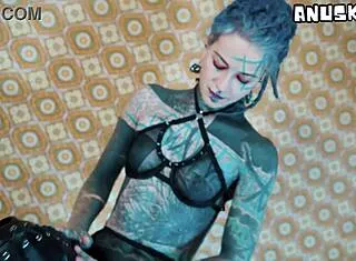 full body ink brutal chair riding session with monstrous black dildo