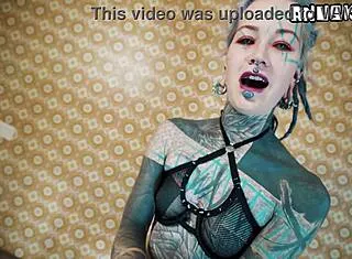 full body ink brutal chair riding session with monstrous black dildo