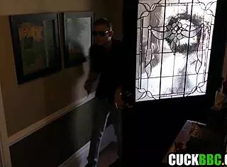 Cuckold catches wife sucking a monster black cock