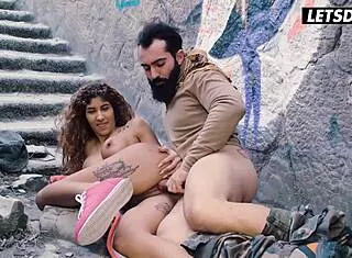 Curvy latina takes it deep in missionary outdoors legs spread wide