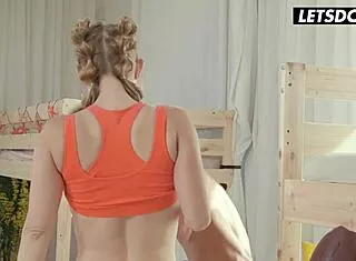sloppy blowjob in pigtail braids before he ate her pussy on the floor