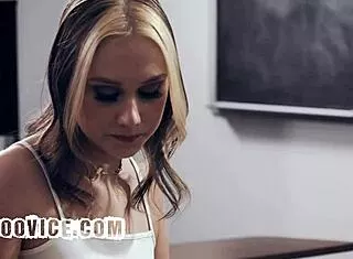 blonde babe gets dped by two professors in classroom