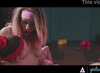 Girlsway - new girl gets her leotard peeled off & her tight pussy licked by the entire workout class