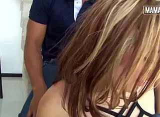 curvy latina gets her oiled ass spread and fingered on stairs