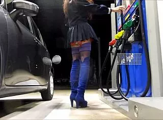 crossdresser mini skirt in public gas station