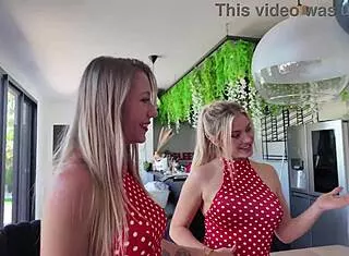 Two blonde strawberry twins play with their feet on francis xs cock