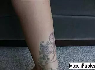 Sexy tattooed Mason says, 'Watch me finger my pussy in pink lingerie.'