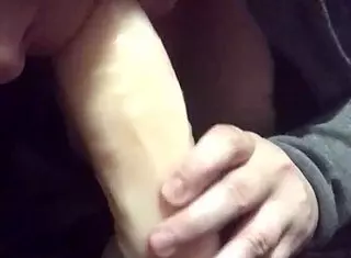 sucking huge dildo and pounding pussy with anal plug