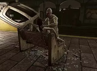 In the rubble of the subway, a brunette gets assfucked by a monster in hentai style